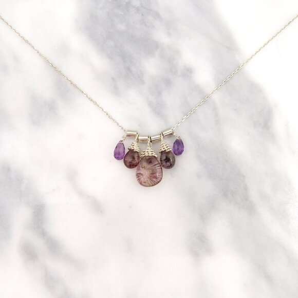 Super 7 Stone and Amethyst Necklace in Sterling Silver - Short Layer Necklace - Picture 3 of 5